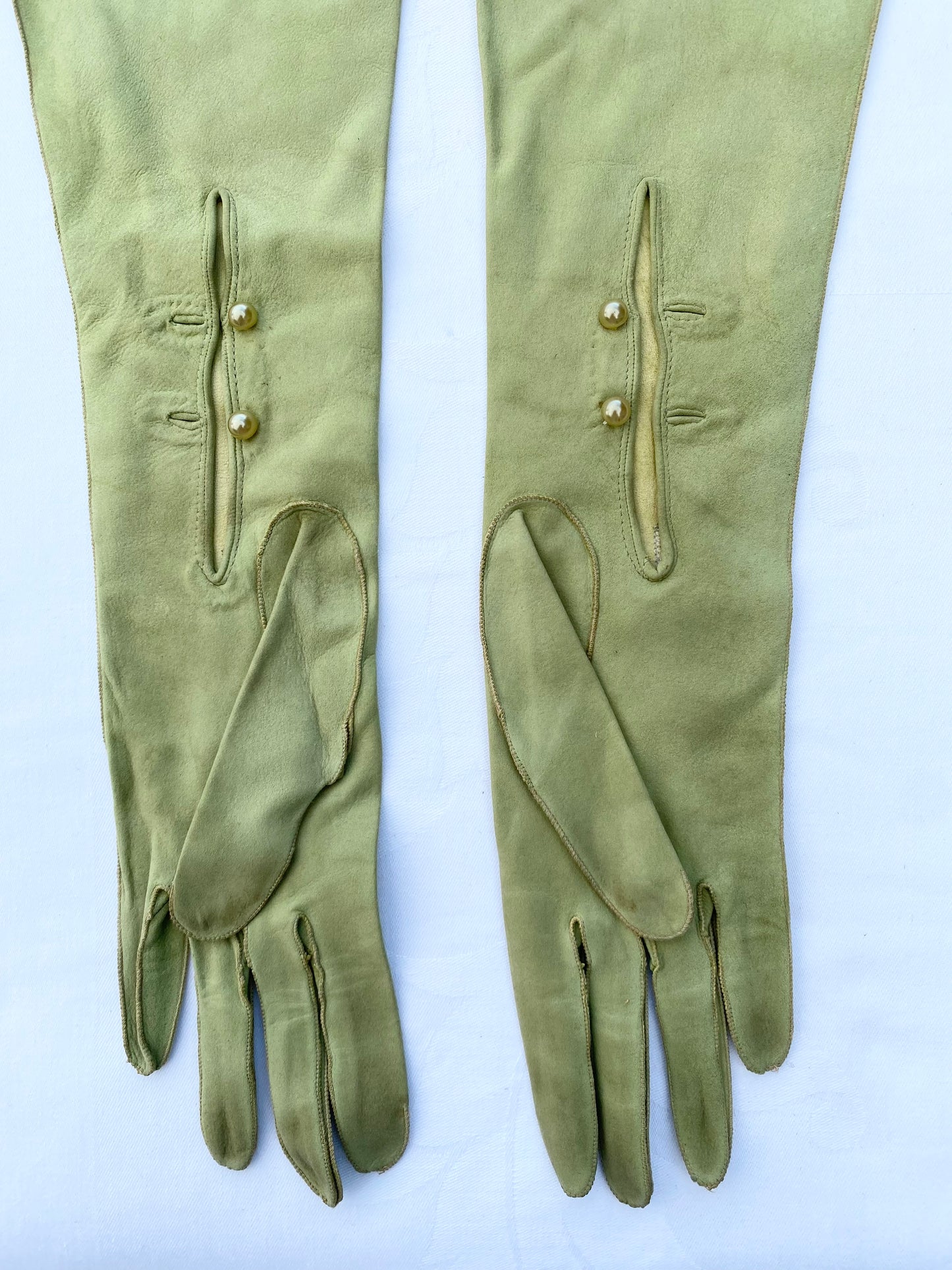 Pea Green Long Suede Gloves