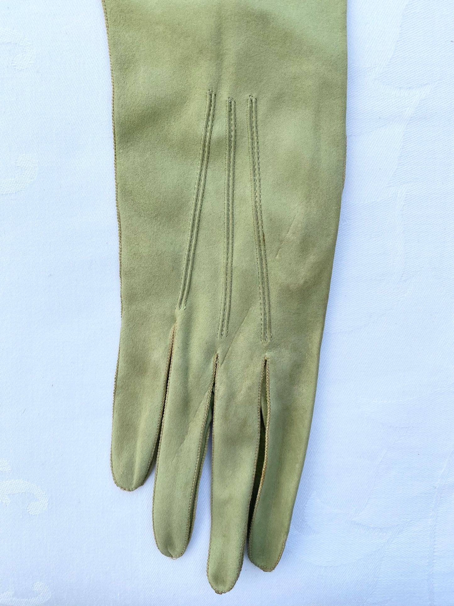 Pea Green Long Suede Gloves