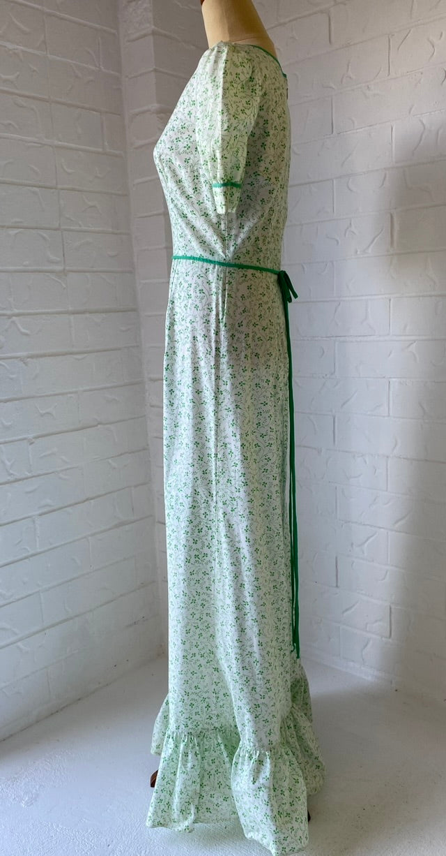 70s Fresh Green Flower Prairie Maxi Dress