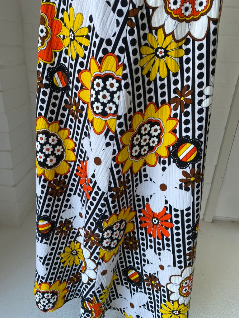 1970's Cotton Orange Flower Halter Neck Dress