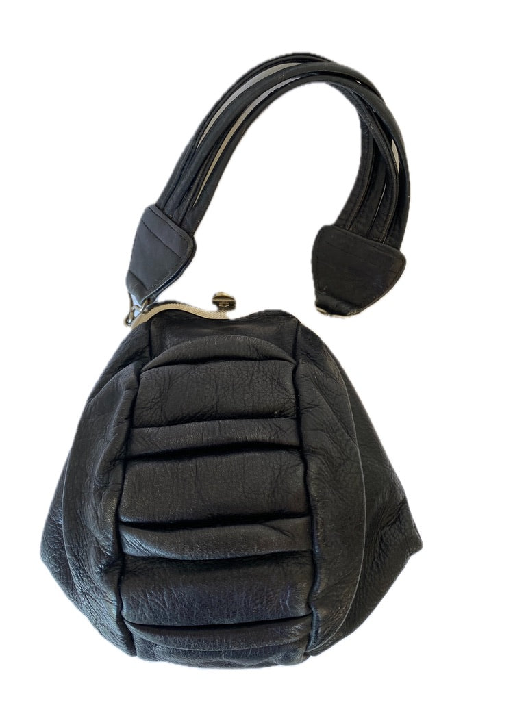 1950's Black Ruched Leather Handbag