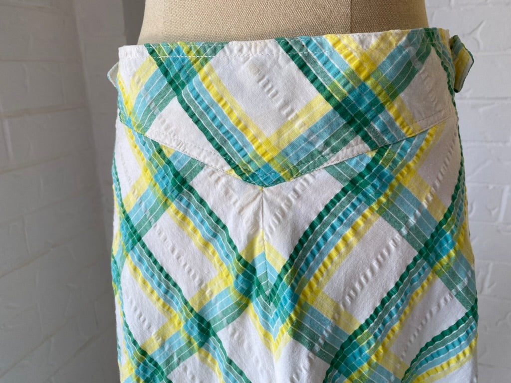 70s Seersucker Chevron Check Maxi Skirt