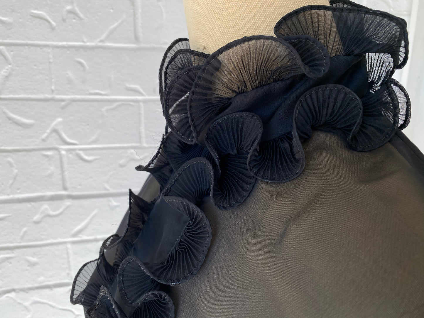 Ruffle Front Black Sheer Blouse