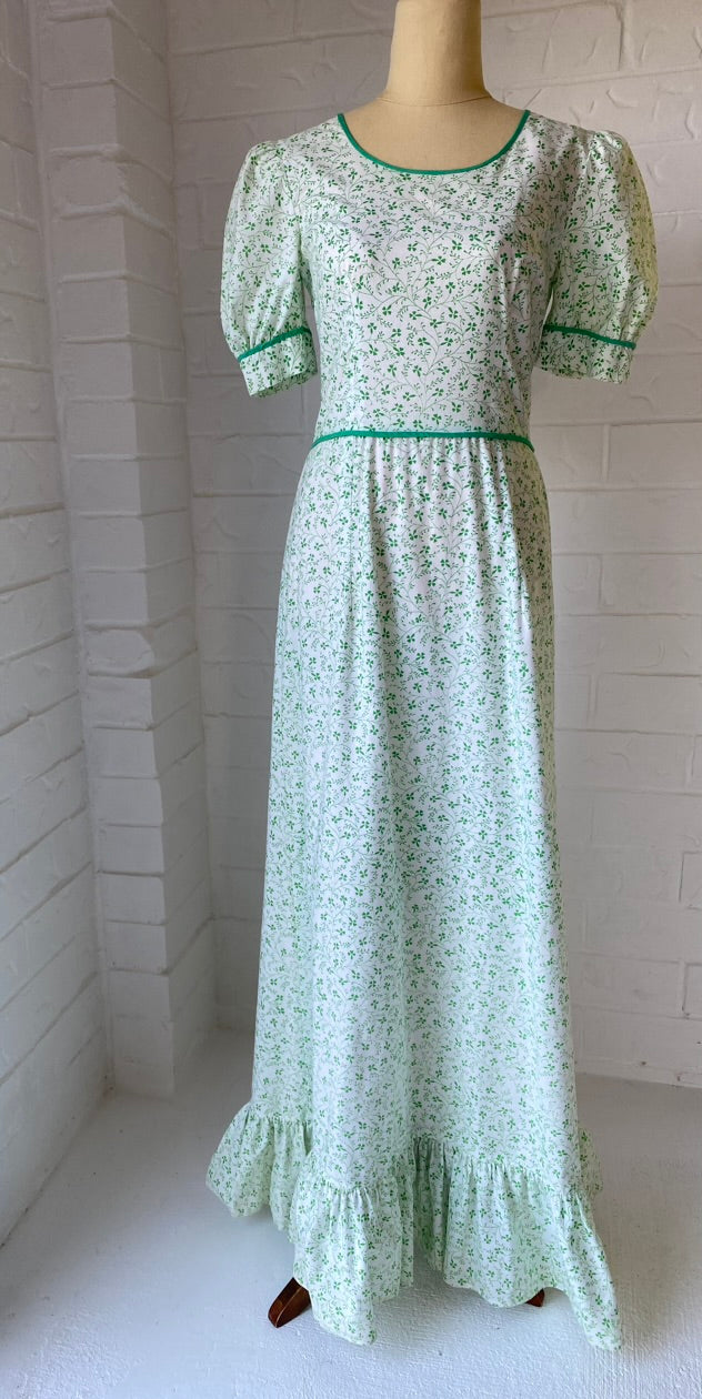 70s Fresh Green Flower Prairie Maxi Dress