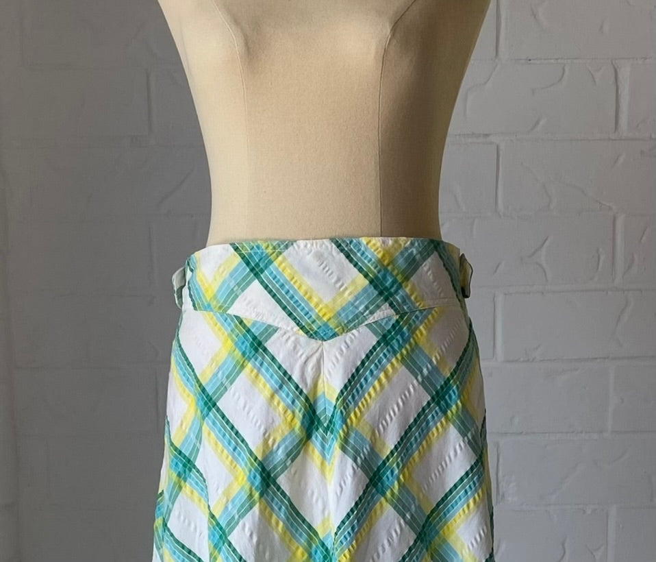 70s Seersucker Chevron Check Maxi Skirt