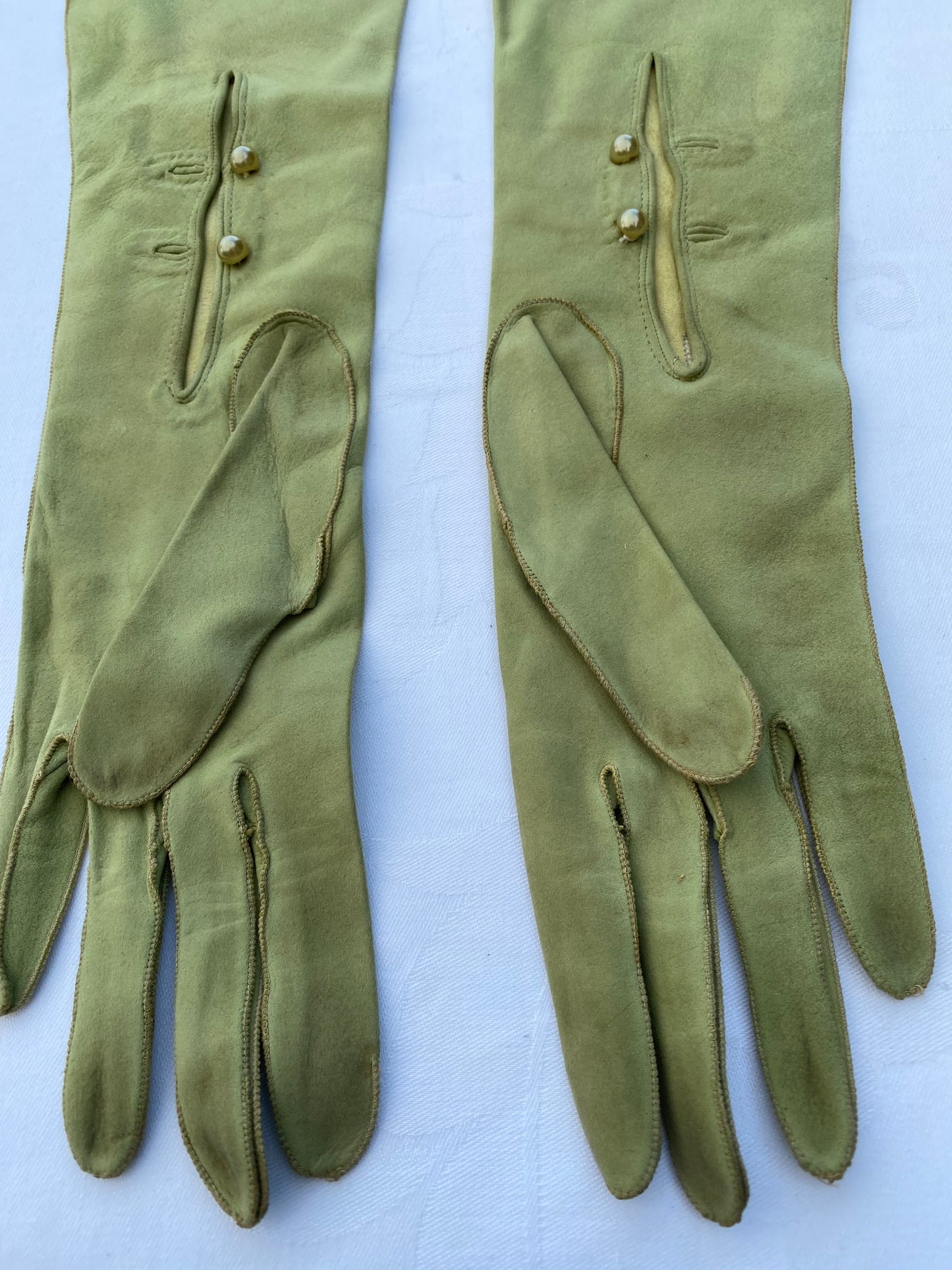 Pea Green Long Suede Gloves