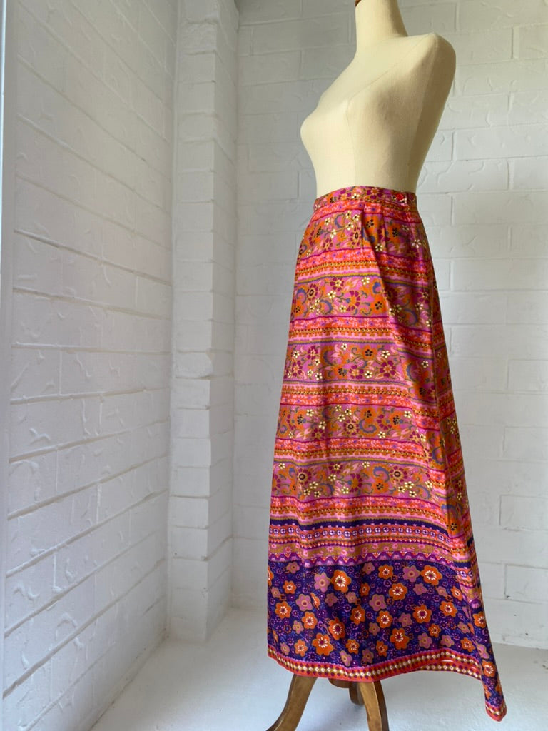 1970's Pink Cotton Batik Maxi Skirt