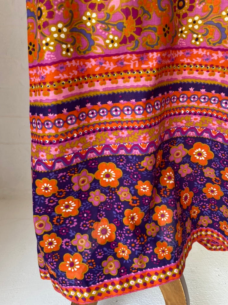 1970's Pink Cotton Batik Maxi Skirt