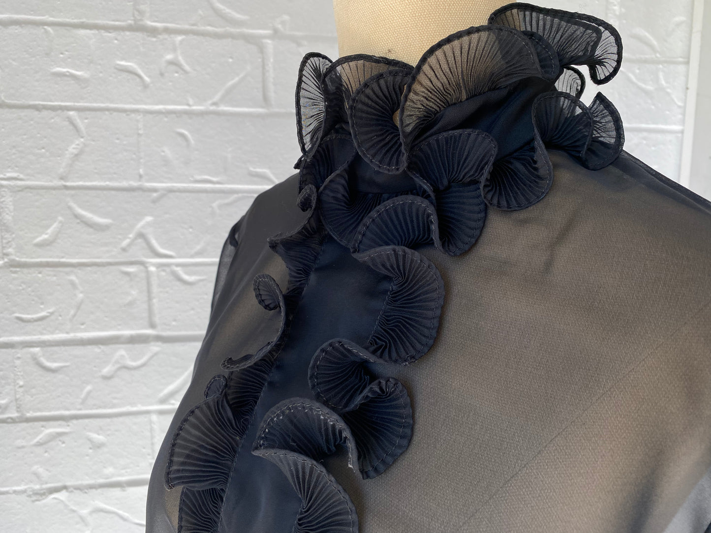 Ruffle Front Black Sheer Blouse