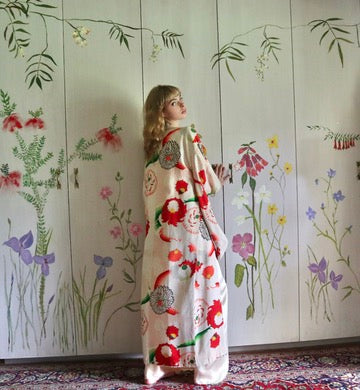 1960'S Vintage Silk Crepe Kimono