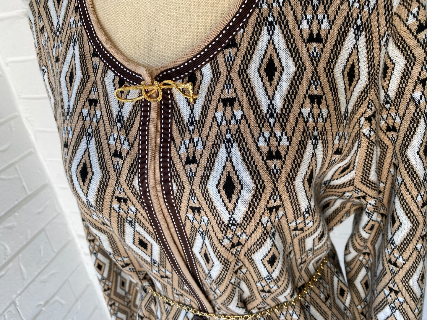 Graphic Cardigan with Equestrian Broach