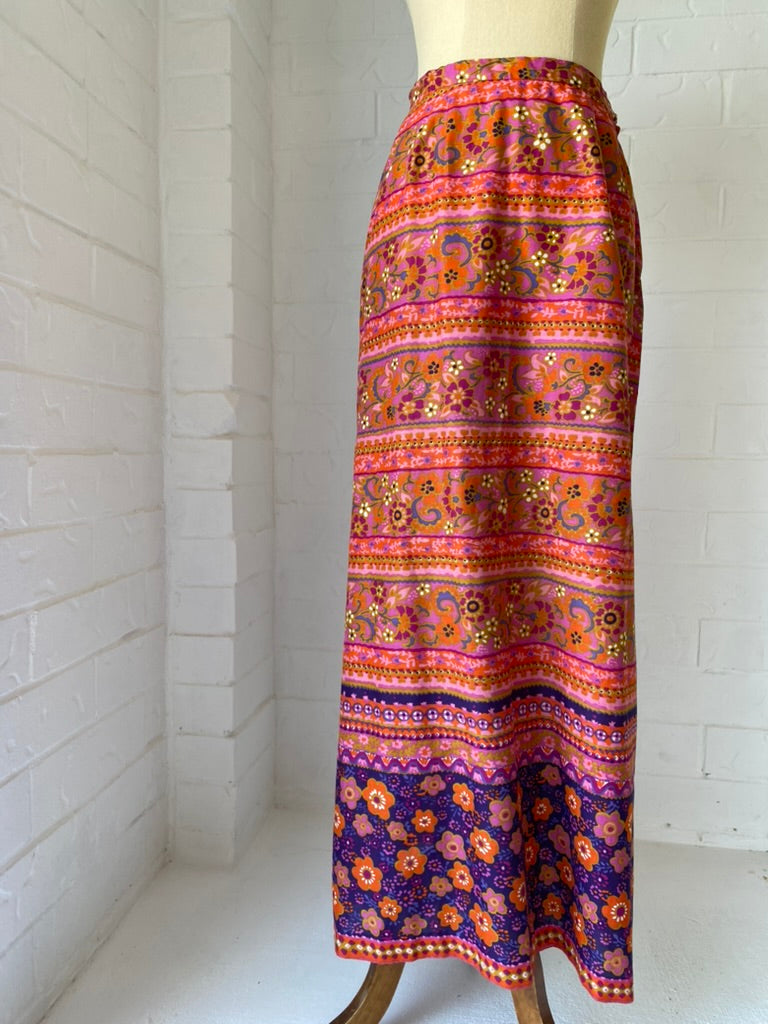 1970's Pink Cotton Batik Maxi Skirt