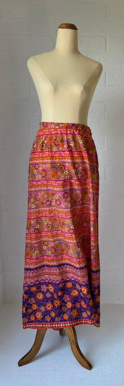 1970's Pink Cotton Batik Maxi Skirt