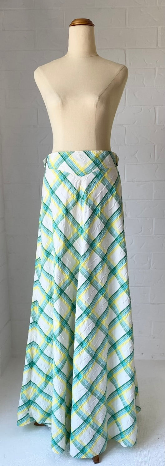 70s Seersucker Chevron Check Maxi Skirt