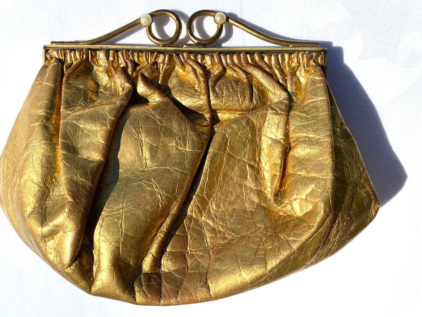 1950's Antique Gold Leather Handbag