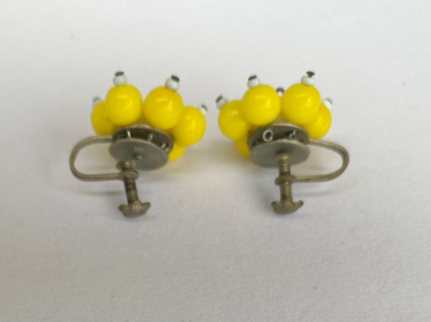 1950's Yellow & White Glass Cluster Earrings