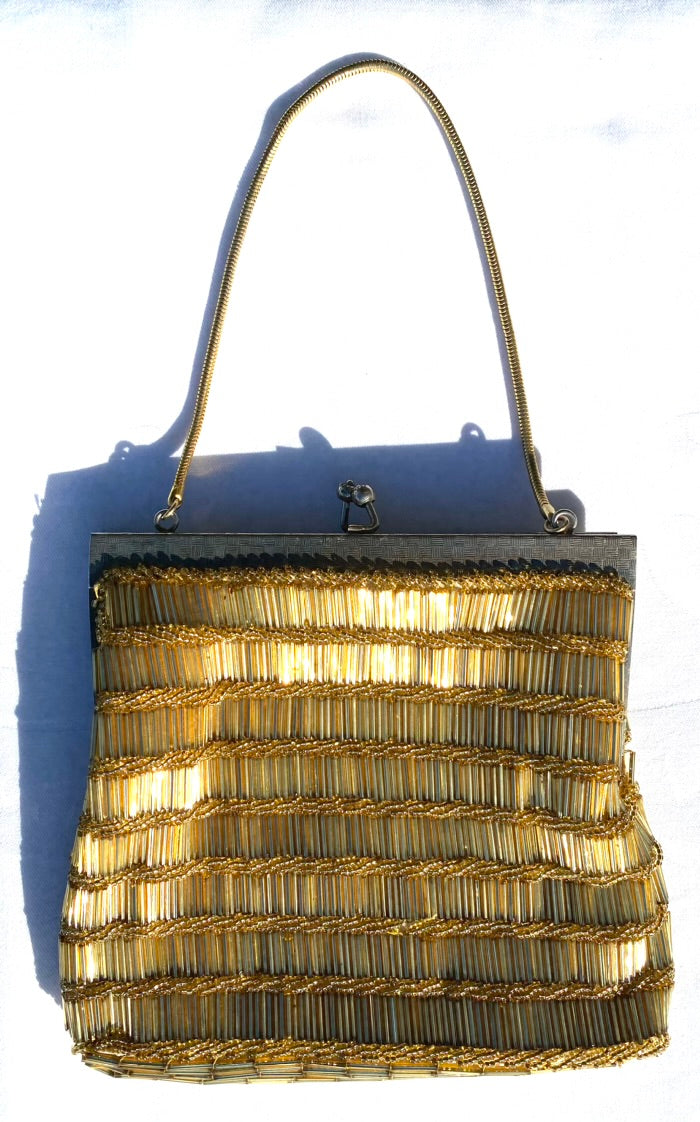 1950's Gold Glass Beaded Evening Bag