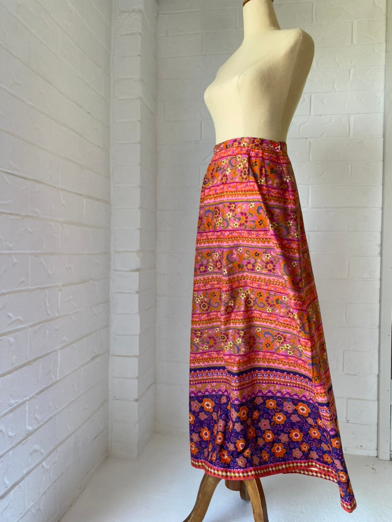 1970's Pink Cotton Batik Maxi Skirt