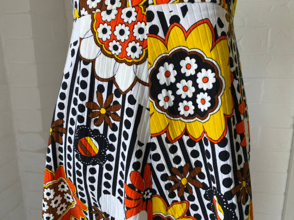 1970's Cotton Orange Flower Halter Neck Dress