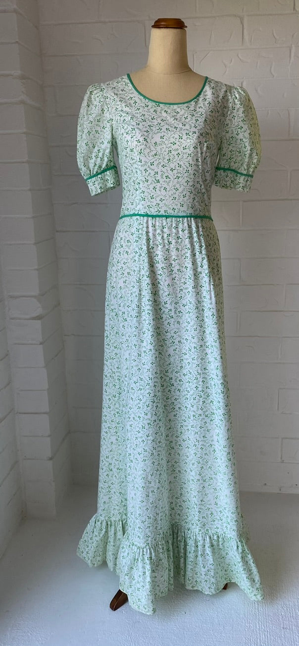 70s Fresh Green Flower Prairie Maxi Dress