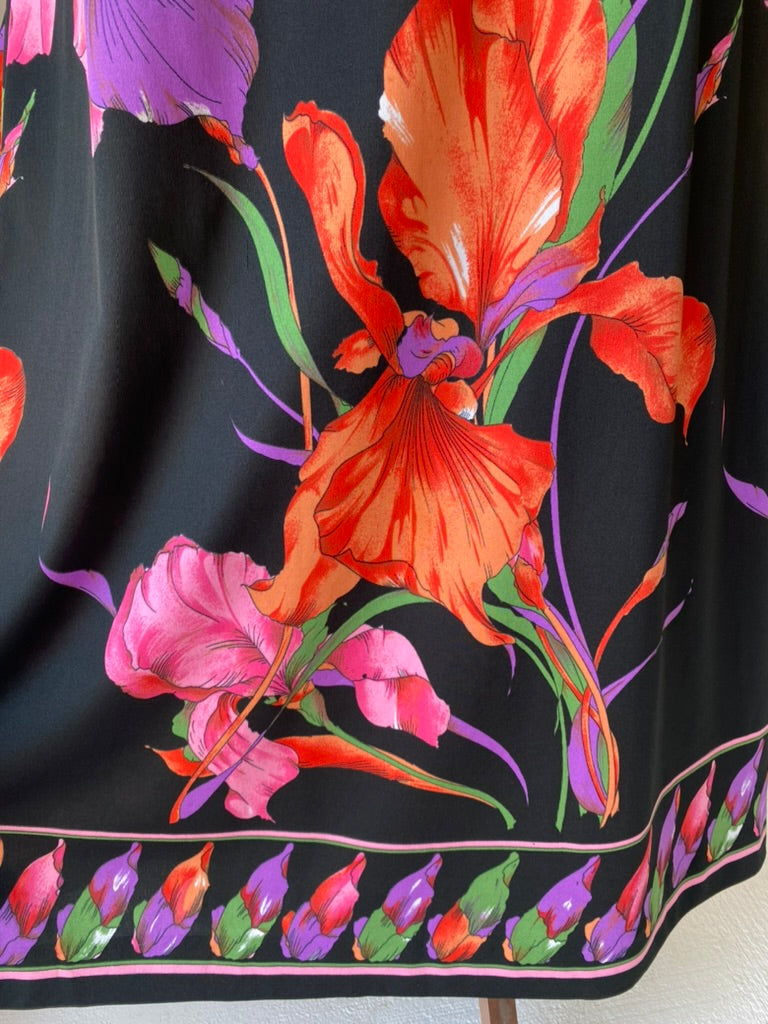 1970's Vintage KIO Floral Maxi SKirt + Fringed Tie/ Scarf