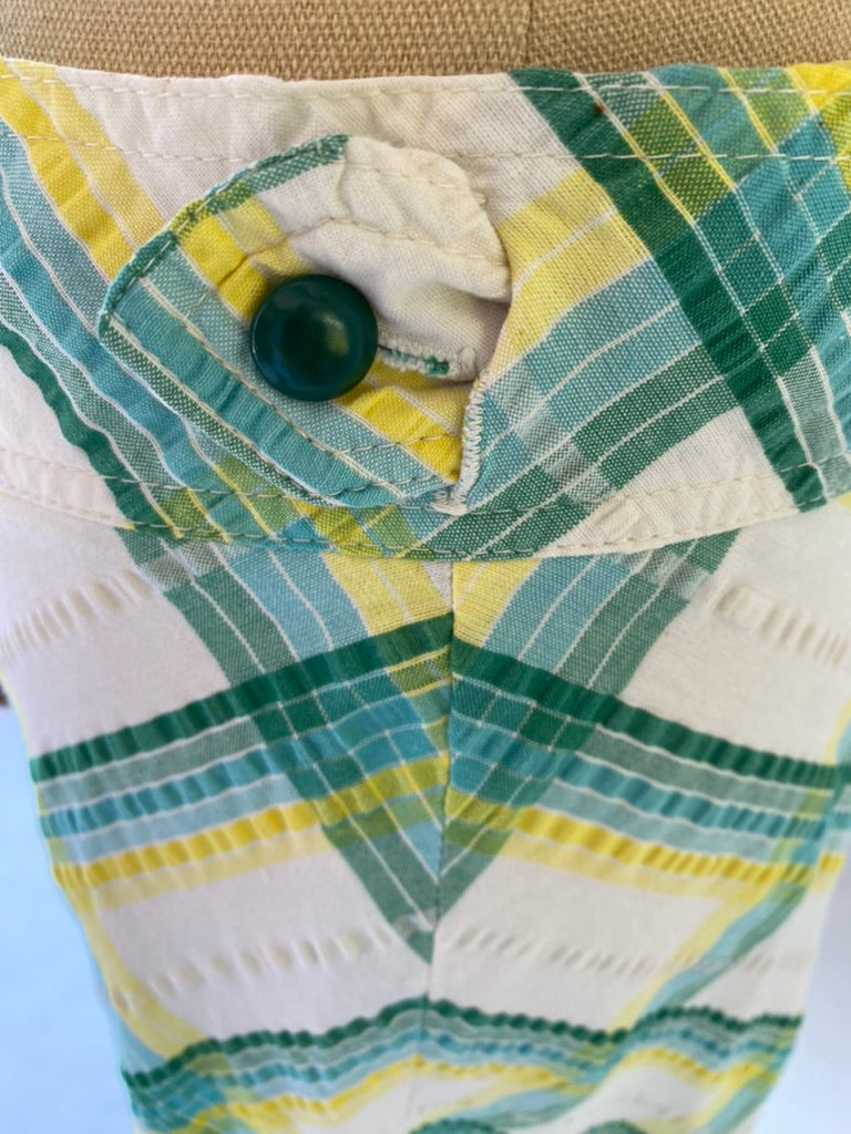 70s Seersucker Chevron Check Maxi Skirt
