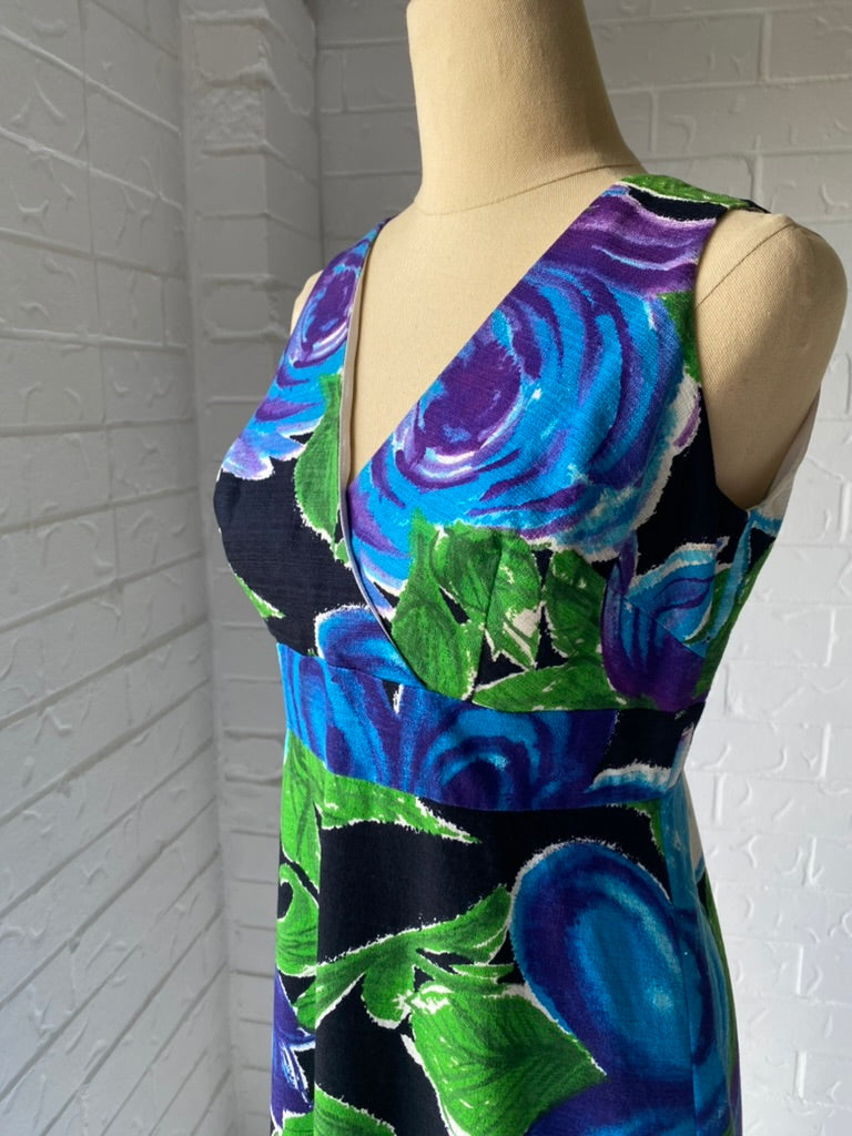 Bright Elegant 1970's Tori Richards Cotton Maxi Dress