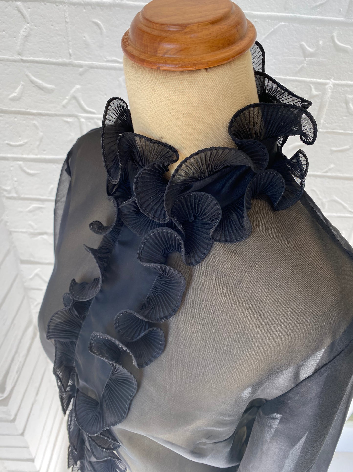 Ruffle Front Black Sheer Blouse