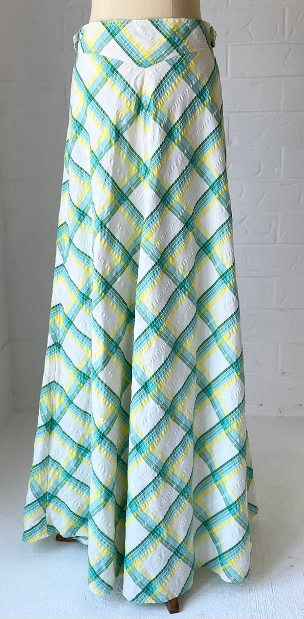 70s Seersucker Chevron Check Maxi Skirt