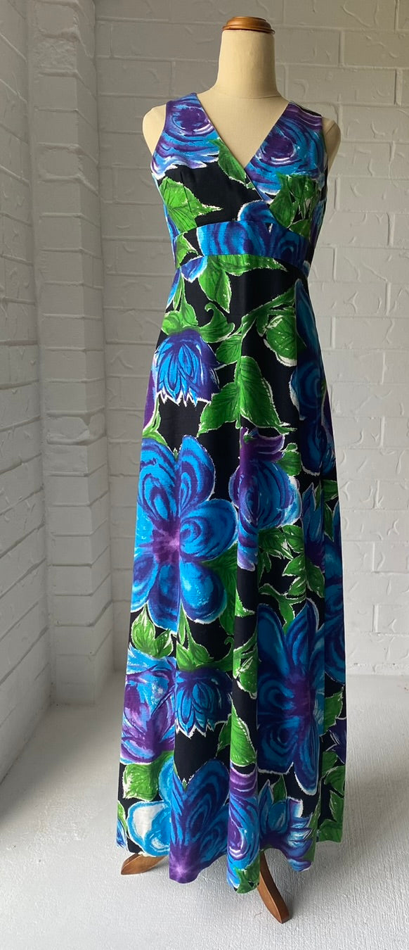 Bright Elegant 1970's Tori Richards Cotton Maxi Dress