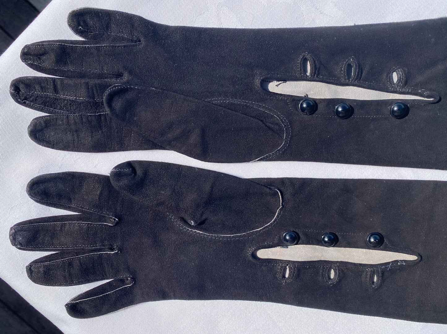 Vintage Long Black Suede Gloves