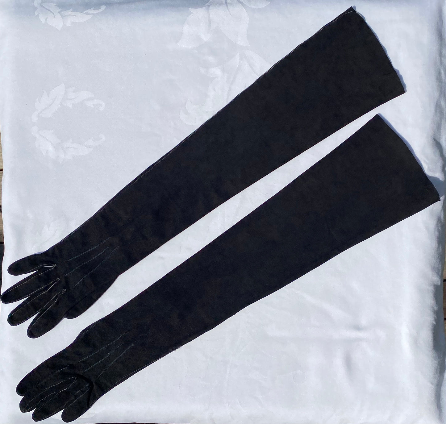 Vintage Long Black Suede Gloves