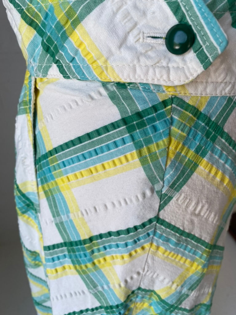 70s Seersucker Chevron Check Maxi Skirt