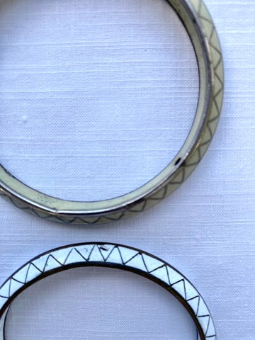 Pair of Vintage White and Sage Cloisonne Bangels