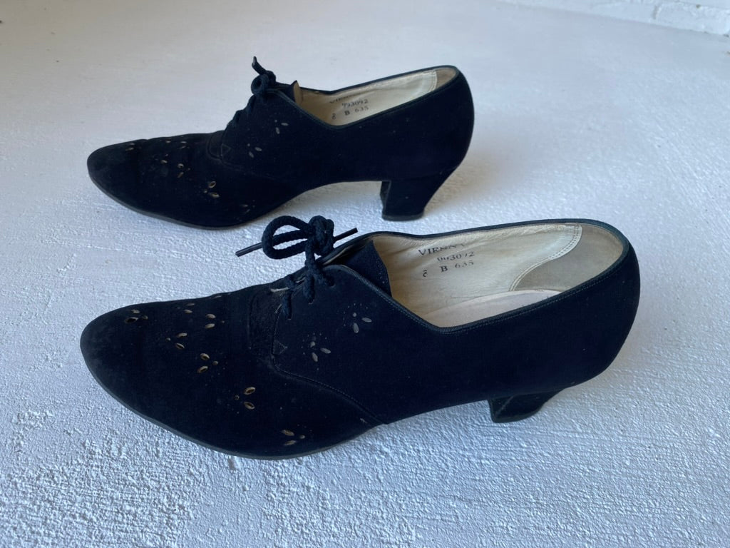1940's Black Suede Lace Up Heels