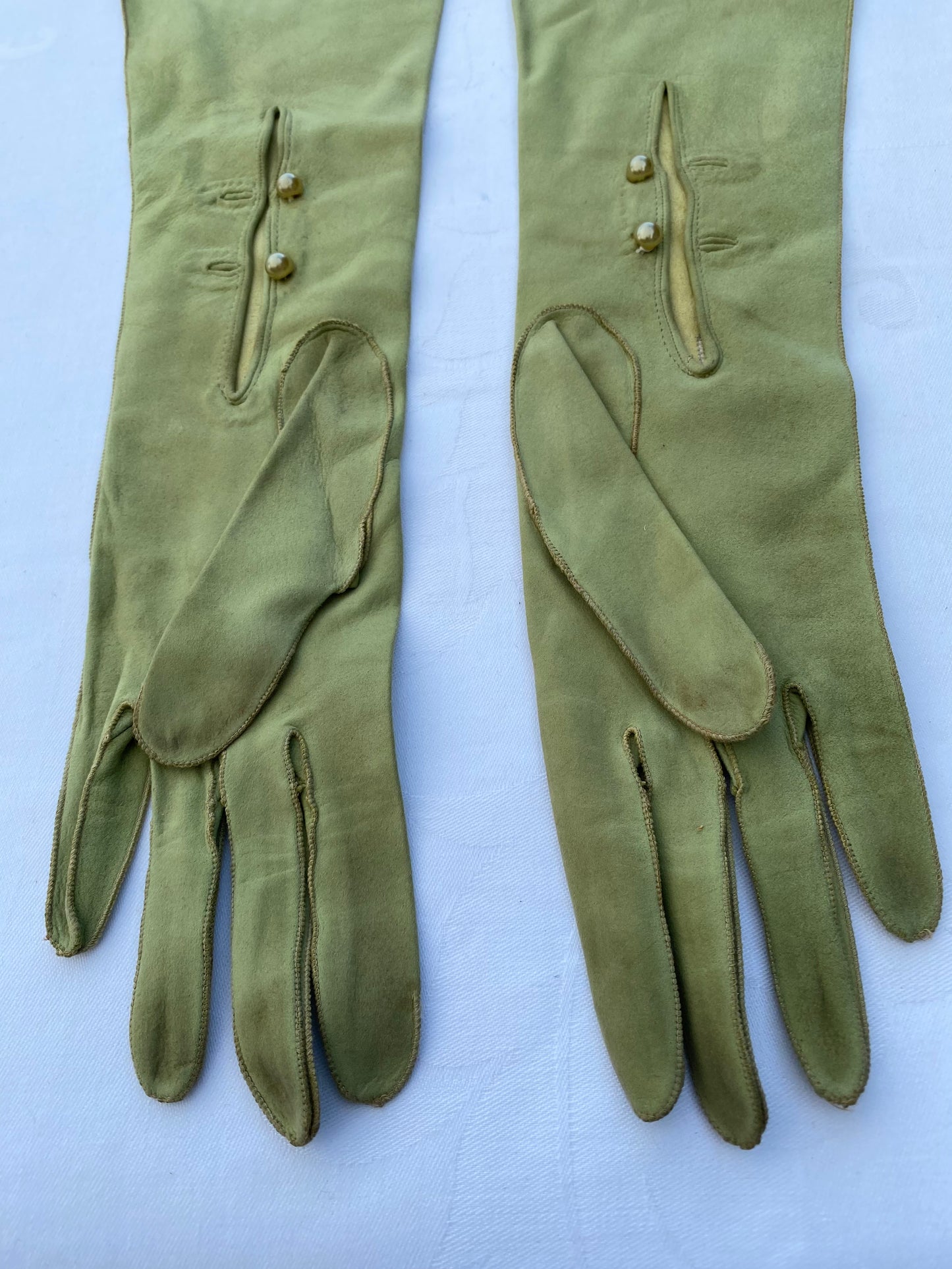 Pea Green Long Suede Gloves