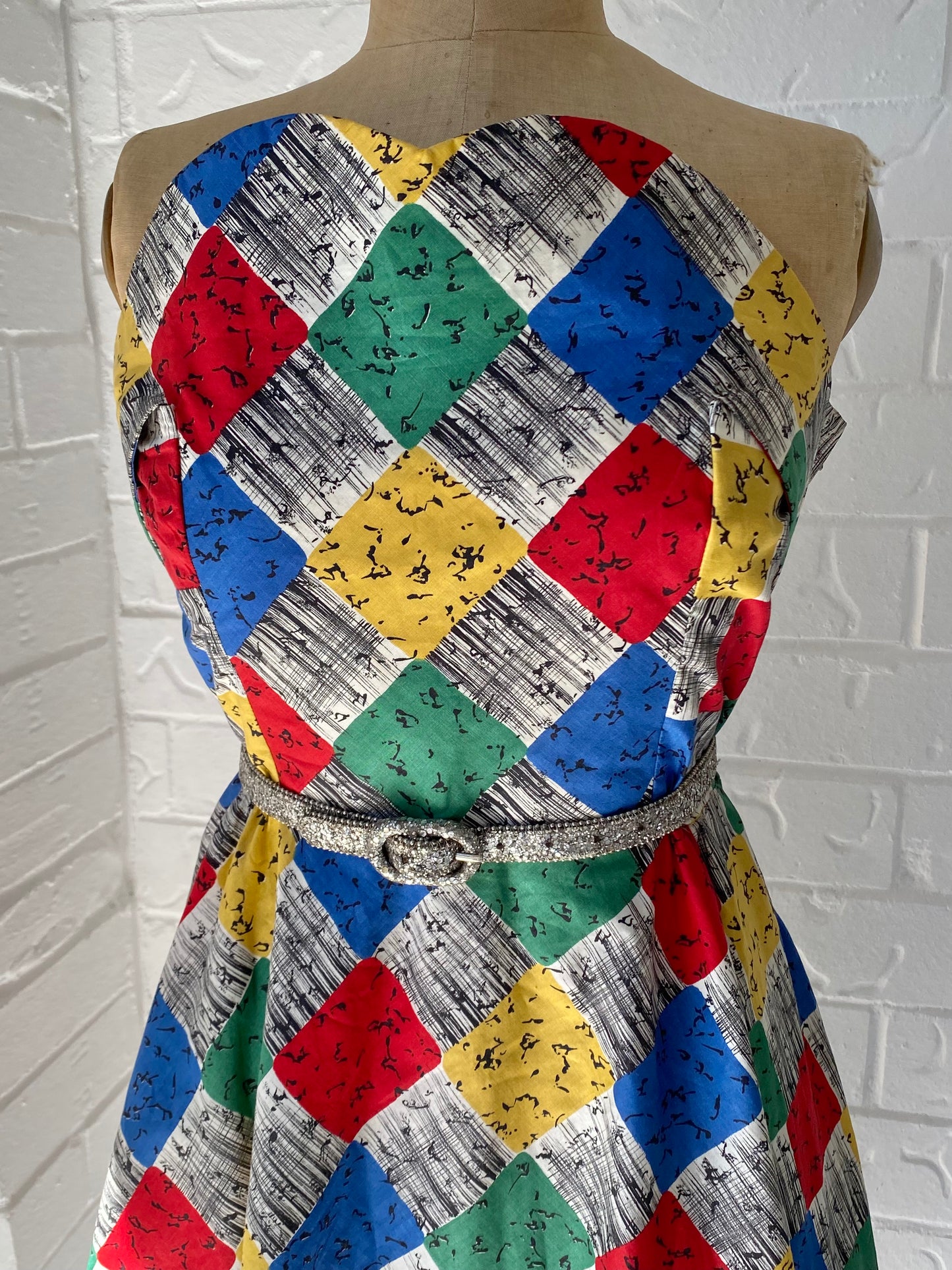 1950's Colourful Cotton Strapless Dress