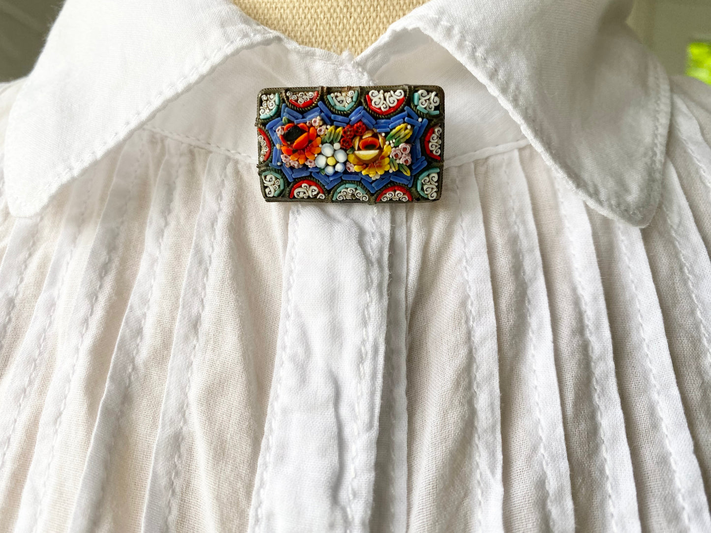 Antique Micro Mosaic Floral Brooch