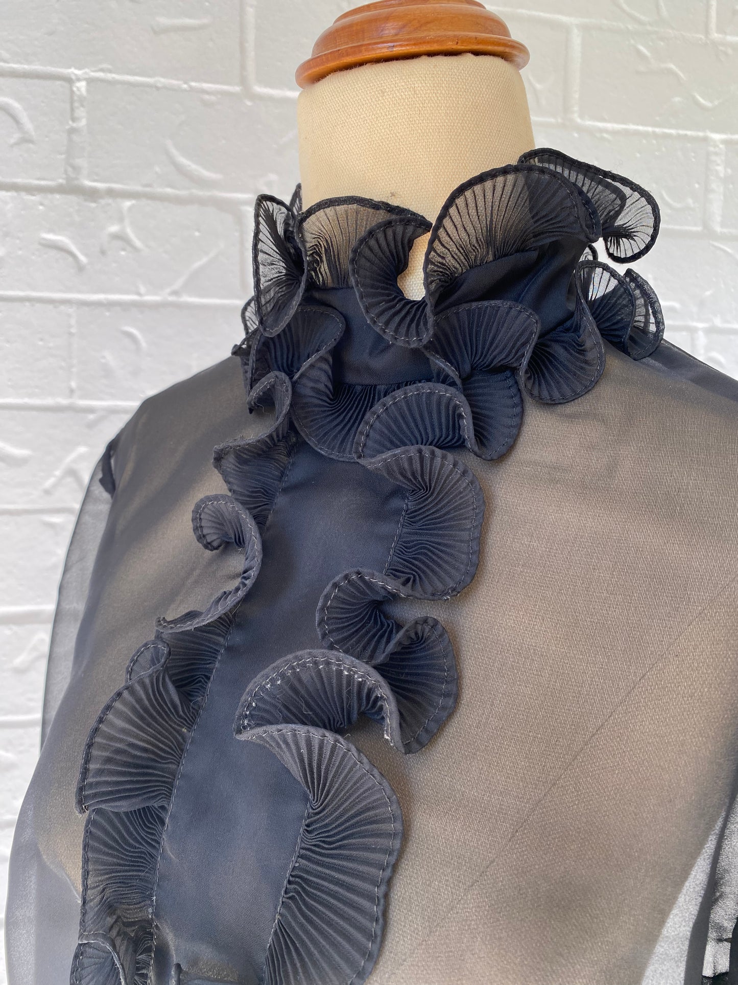Ruffle Front Black Sheer Blouse