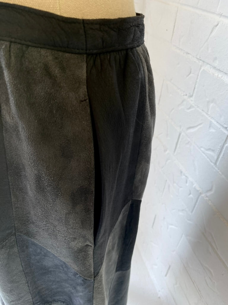 1980s Black Suede Patch Work A Line Skirt