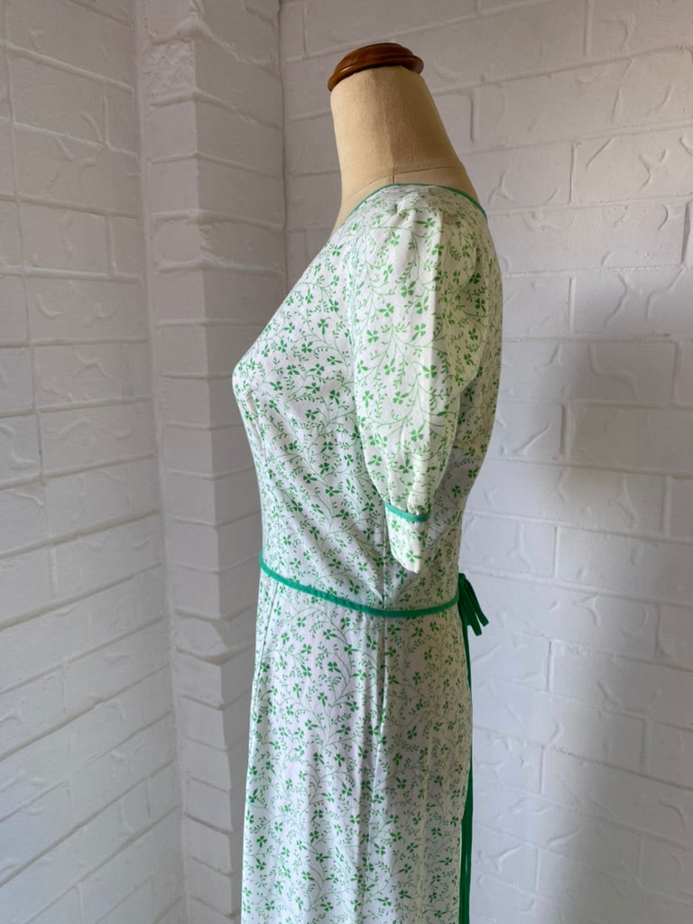 70s Fresh Green Flower Prairie Maxi Dress