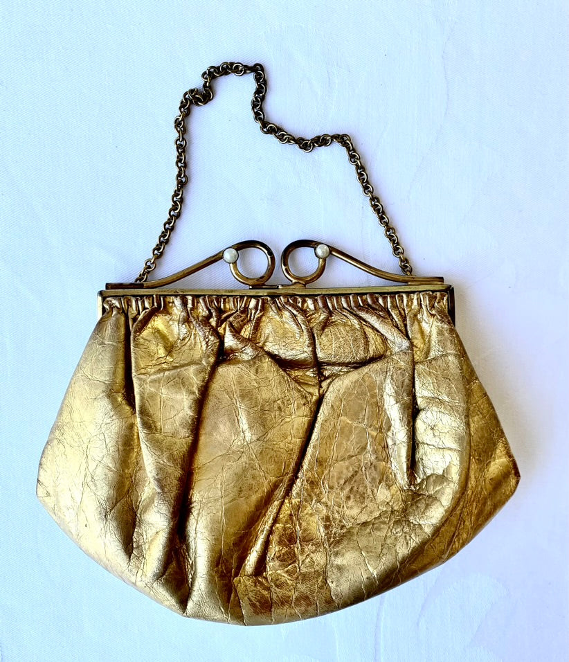 1950's Antique Gold Leather Handbag