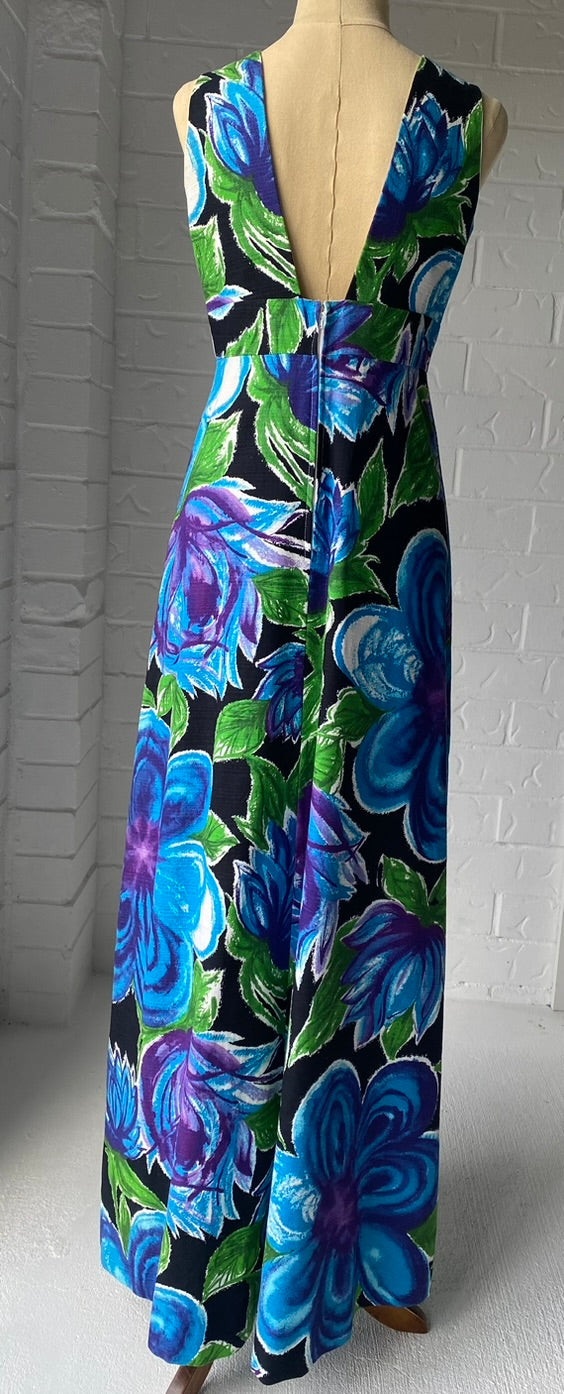 Bright Elegant 1970's Tori Richards Cotton Maxi Dress