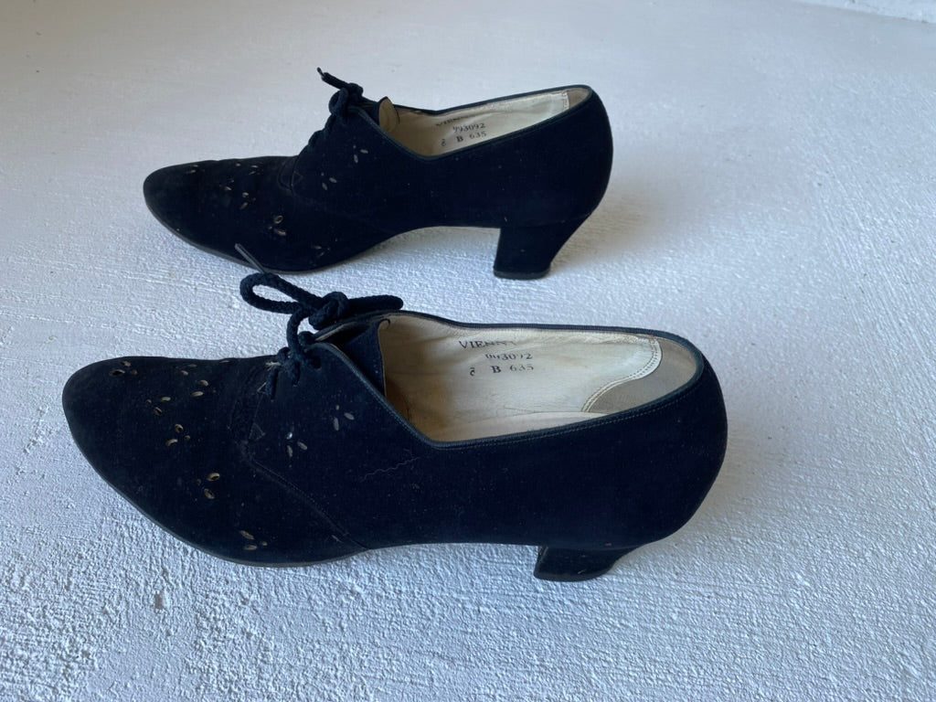 1940's Black Suede Lace Up Heels