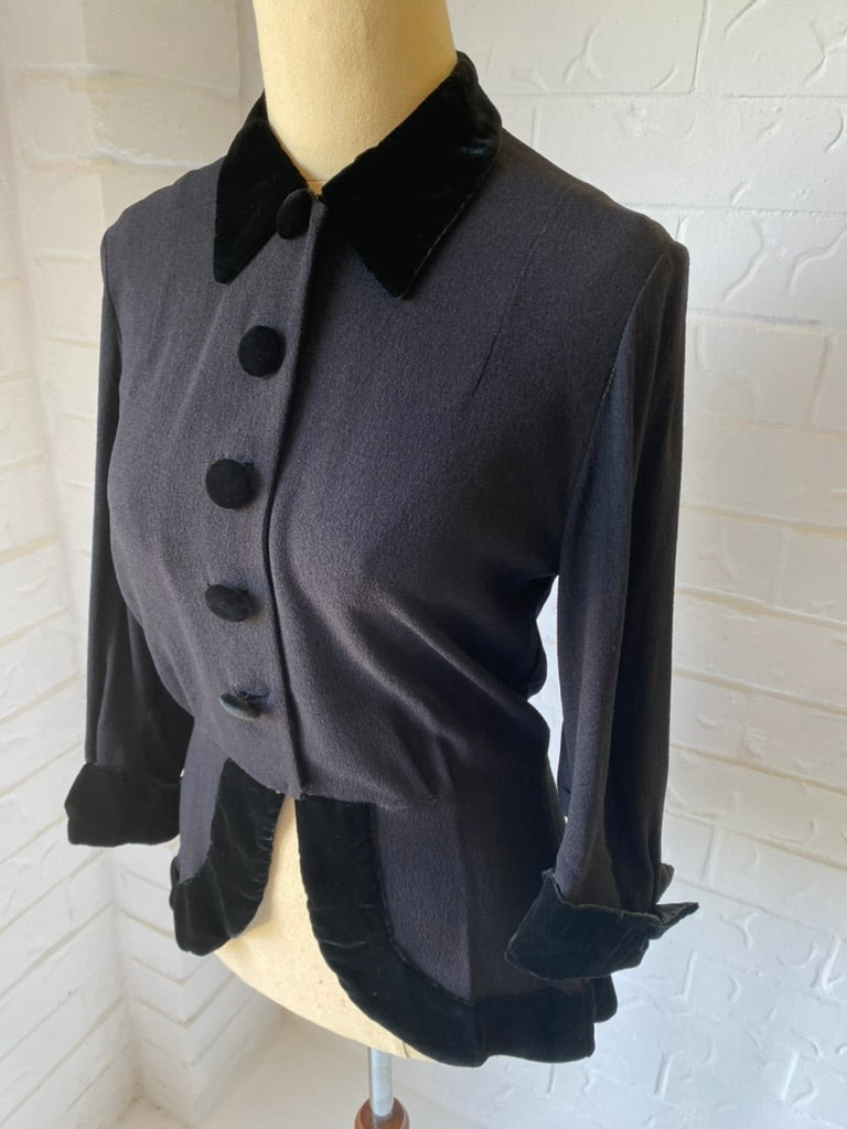 1940's Silk Crepe and Velvet Trim Shirt Jacket