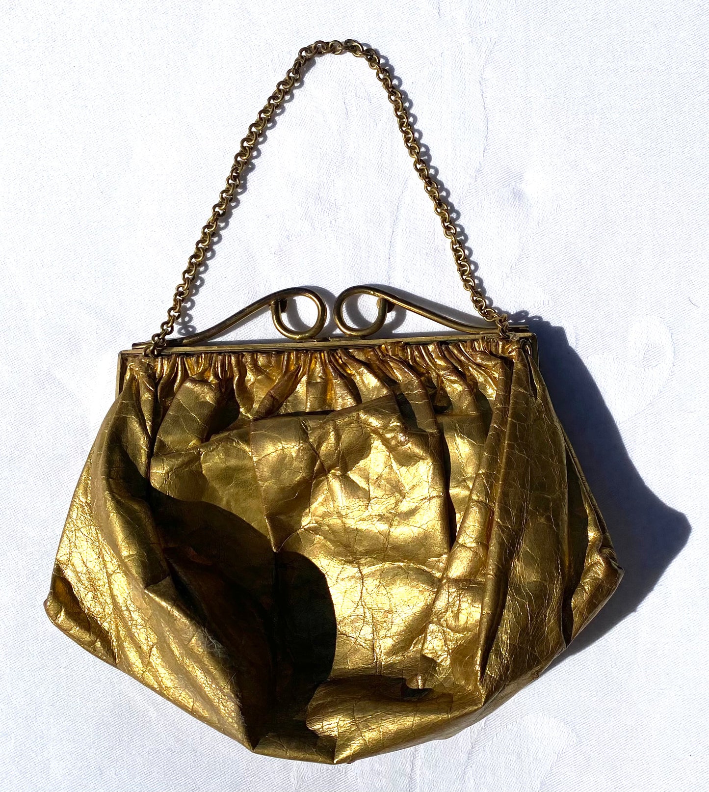 1950's Antique Gold Leather Handbag