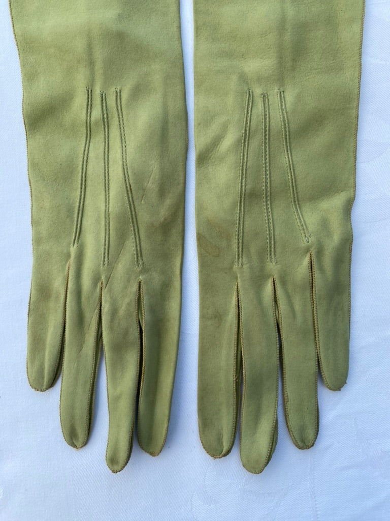 Pea Green Long Suede Gloves