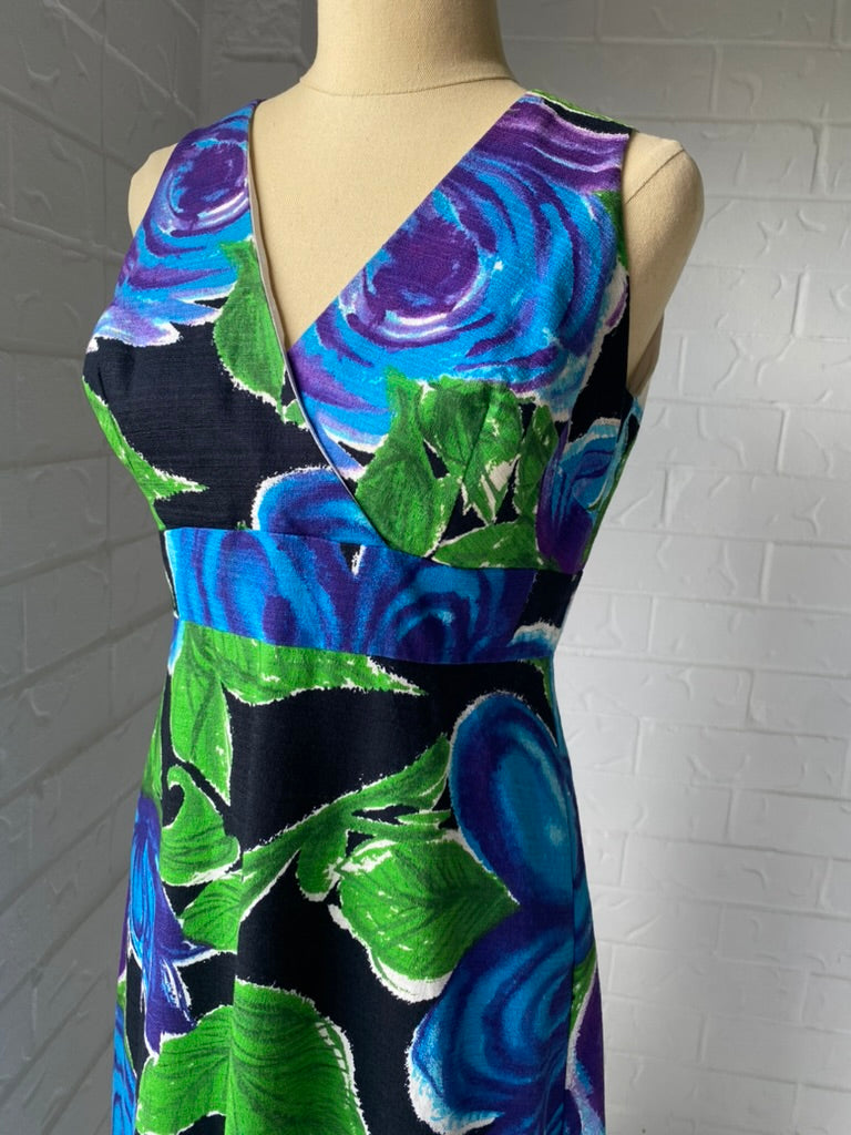 Bright Elegant 1970's Tori Richards Cotton Maxi Dress