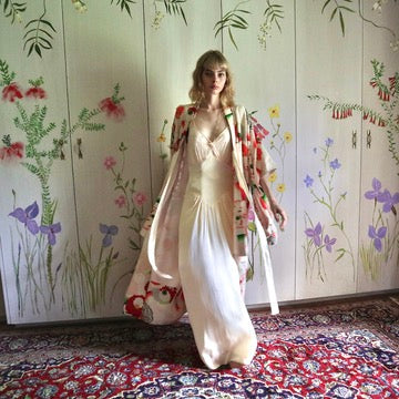 1960'S Vintage Silk Crepe Kimono