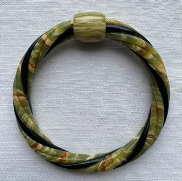 1970's Green Cellulose Tortoise Shell Twist Bangle